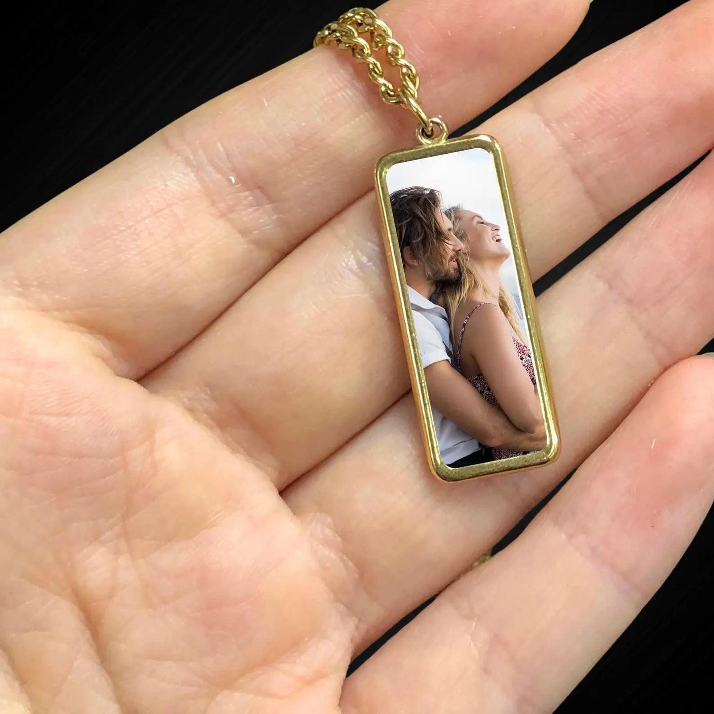 Custom onyx photo necklace